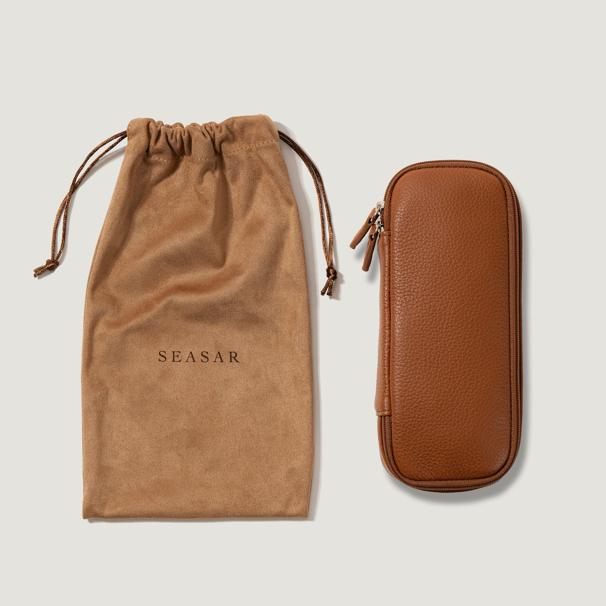 SEASAR OctFoldペンケース エンボスレザー ブラウンと茶色の巾着袋