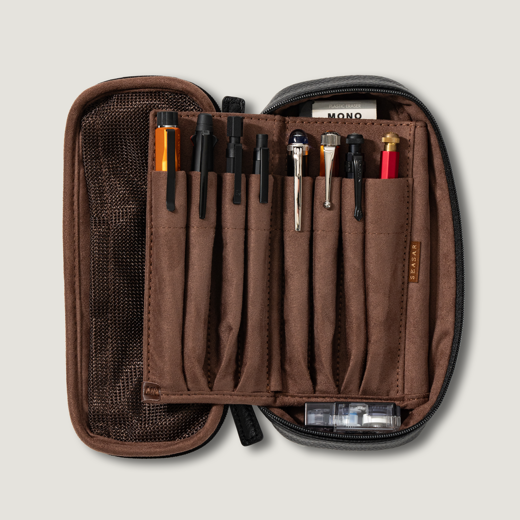 SEASAR OctFoldペンケース　ブラック OctFold ペンケース エンボスレザー